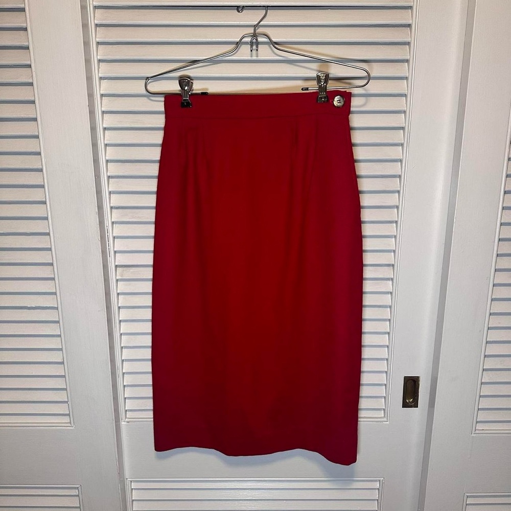 Vintage 90s Verdi Red 100% Wool Pencil Skirt
